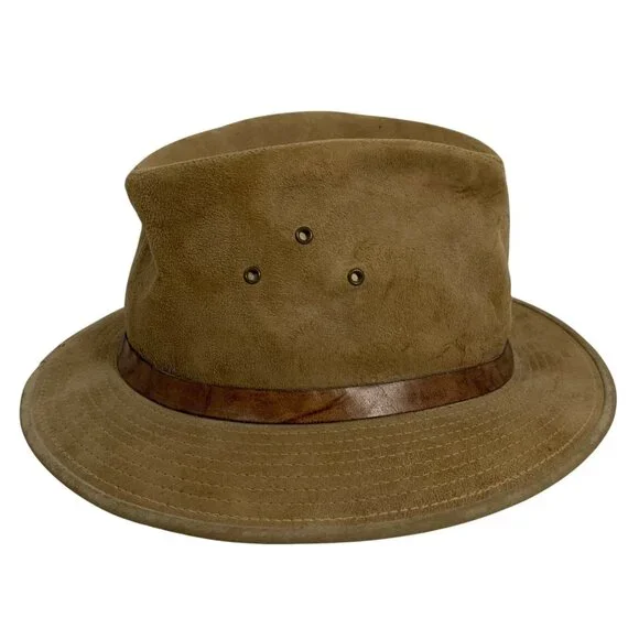 Trav'ler By Country Gentleman Tan Suede Fedora Hat Leather Band Brown SZ XL USA